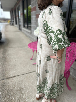 Umgee Border Print Midi Dress - All About Me Boutique