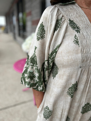 Umgee Border Print Midi Dress - All About Me Boutique