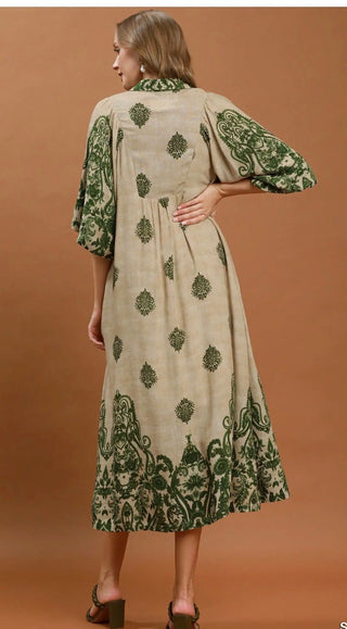 Umgee Border Print Midi Dress - All About Me Boutique