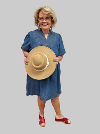 Umgee Chambray Puff Sleeve Dress - All About Me Boutique