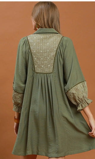 Umgee Collared Mini Dress With Embroidery - All About Me Boutique