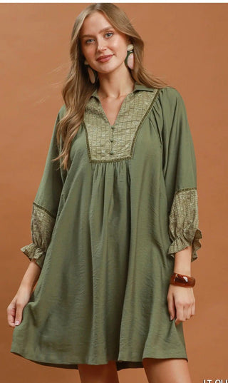 Umgee Collared Mini Dress With Embroidery - All About Me Boutique