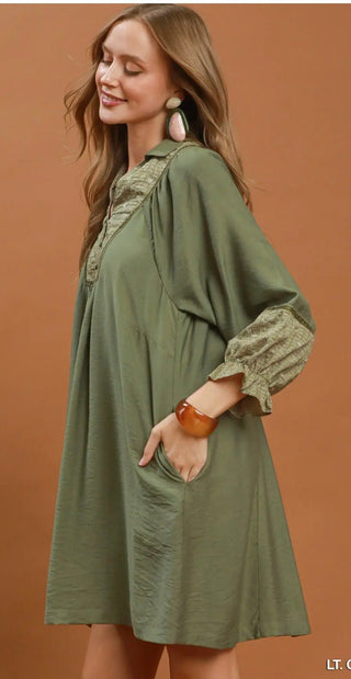 Umgee Collared Mini Dress With Embroidery - All About Me Boutique