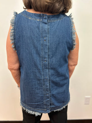 Umgee Denim Sleeveless Fringe Hem Top - All About Me Boutique