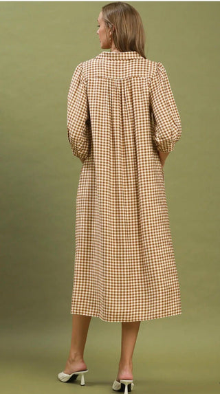 Umgee Gingham Check Collared Midi Dress - All About Me Boutique