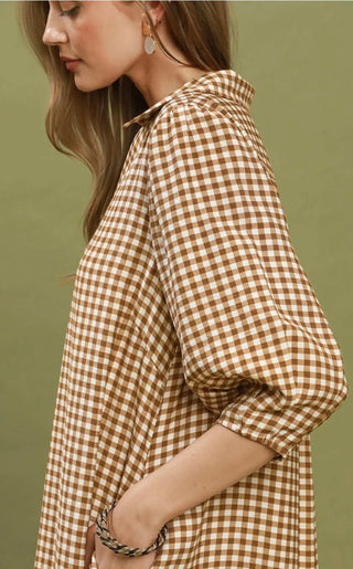 Umgee Gingham Check Collared Midi Dress - All About Me Boutique