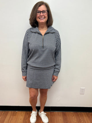 Umgee Gingham Half Zip Pullover - All About Me Boutique