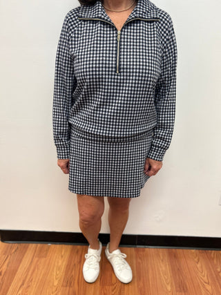 Umgee Gingham Half Zip Pullover - All About Me Boutique