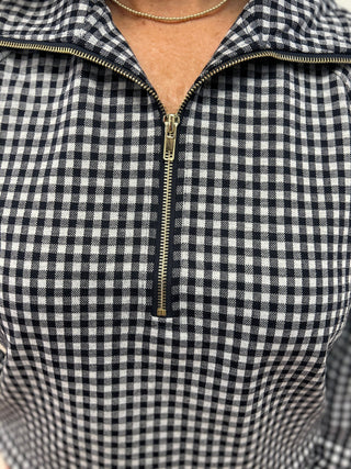 Umgee Gingham Half Zip Pullover - All About Me Boutique