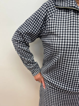 Umgee Gingham Half Zip Pullover - All About Me Boutique