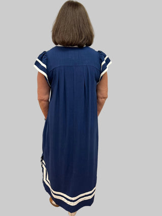 Umgee Linen Cotton Contrast Neckline Midi Dress - All About Me Boutique