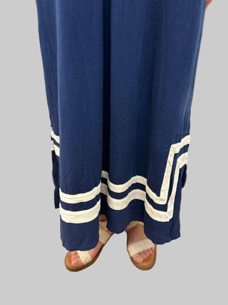 Umgee Linen Cotton Contrast Neckline Midi Dress - All About Me Boutique