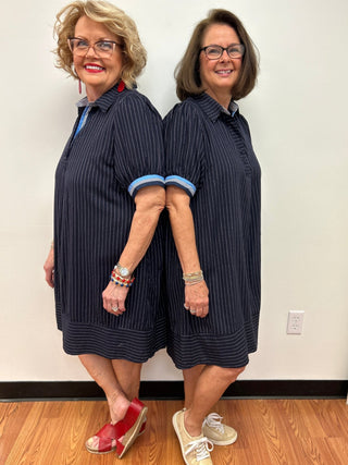 Umgee Linen Striped Polo Dress - All About Me Boutique