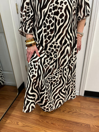 Umgee Mixed Animal Print Tie-Waist Midi Dress - All About Me Boutique