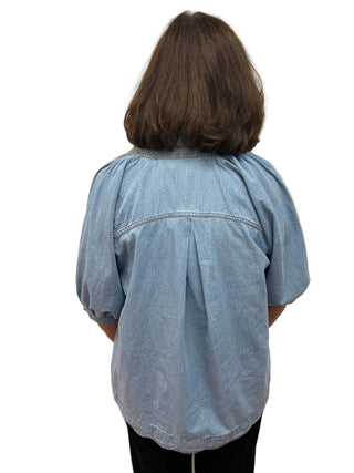 Umgee Pin Dot Chambray Top - All About Me Boutique