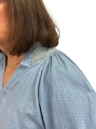 Umgee Pin Dot Chambray Top - All About Me Boutique