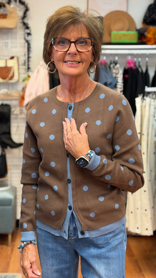 Umgee Polka Dot Contrast Trim Cardigan - All About Me Boutique