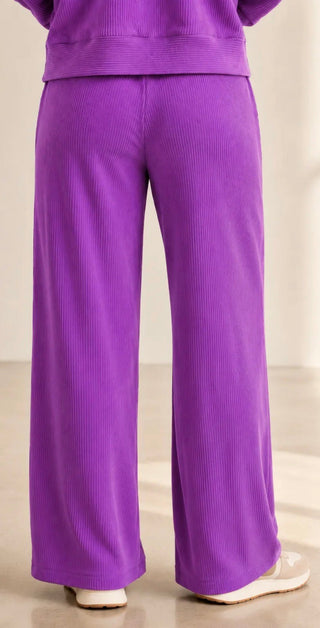 Urban Ribbed Johnny Collar Top and Wide Leg Pant Set - All About Me Boutique