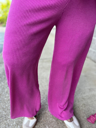 Urban Ribbed Johnny Collar Top and Wide Leg Pant Set - All About Me Boutique