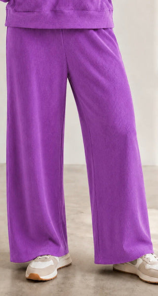 Urban Ribbed Johnny Collar Top and Wide Leg Pant Set - All About Me Boutique