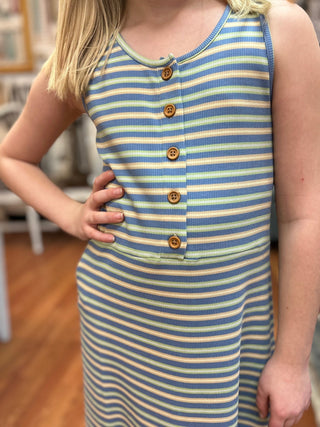 Vignette Girls Blue Multi Stripe T-Shirt Dress - All About Me Boutique