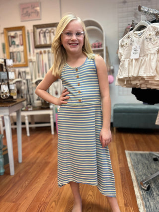 Vignette Girls Blue Multi Stripe T-Shirt Dress - All About Me Boutique