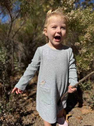 Vignette Quinn Girls Bird & Stripe Knit Dress - All About Me Boutique