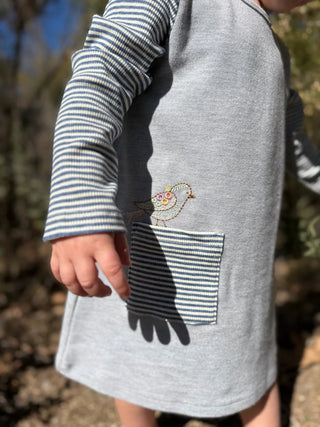 Vignette Quinn Girls Bird & Stripe Knit Dress - All About Me Boutique