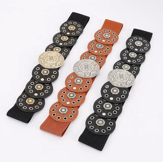 Vintage Disc Embellished Elastic Belt - All About Me Boutique