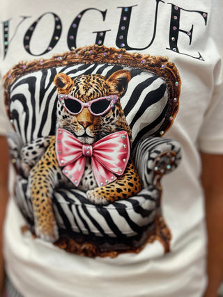 Vogue Leopard with Pink Bow Blingy Tee - All About Me Boutique