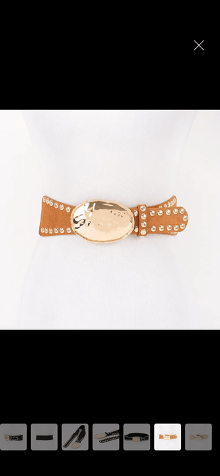 Women's Faux Suede Elastic Belt with Hammered Metal Buckle - All About Me Boutique