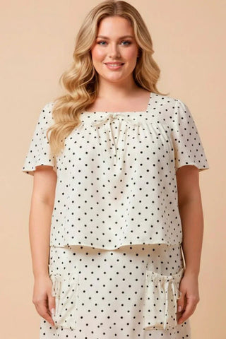 Womens Polka Dot Tie Detail Square Neck Top - All About Me Boutique