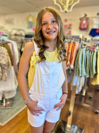 YMI Girls’ White Denim Bib Shortall – Stylish Cuffed Summer Overalls - All About Me Boutique