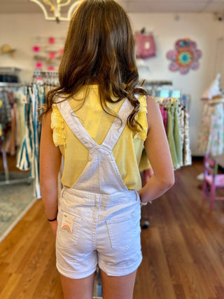 YMI Girls’ White Denim Bib Shortall – Stylish Cuffed Summer Overalls - All About Me Boutique