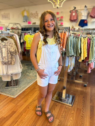 YMI Girls’ White Denim Bib Shortall – Stylish Cuffed Summer Overalls - All About Me Boutique