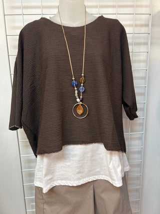 Yolly Italian 2-in-1 Sparkle Trim Dolman Blouse & Necklace Set - All About Me Boutique