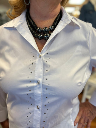 Zac & Rachel Studded Poplin Button Down Top - All About Me Boutique