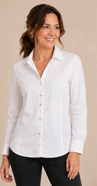 Zac & Rachel Studded Poplin Button Down Top - All About Me Boutique