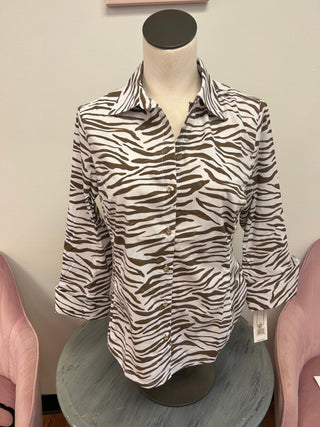 Zebra Poplin Button Down Top - All About Me Boutique