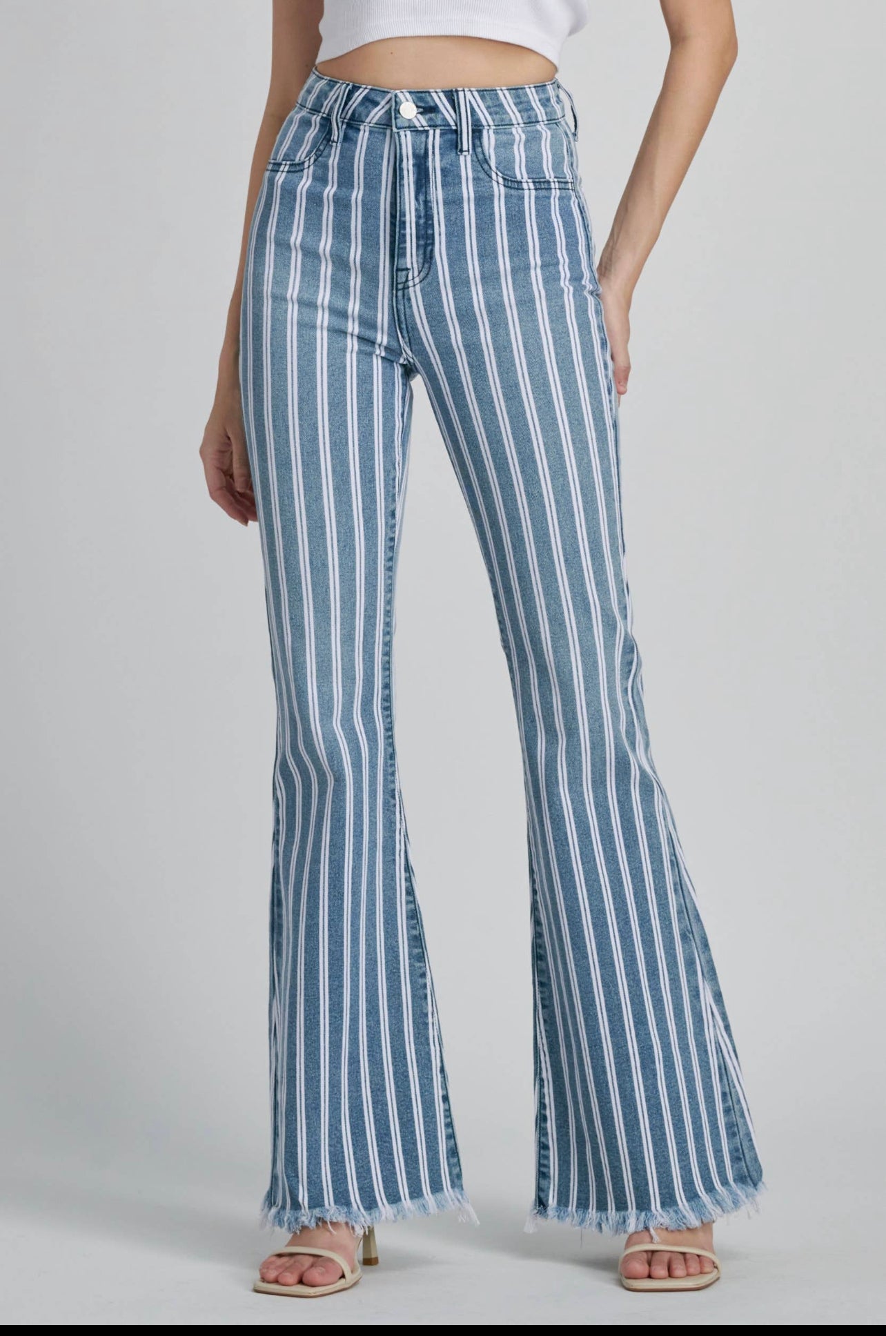 Cello High Rise Striped Flare Jeans (HTT)
