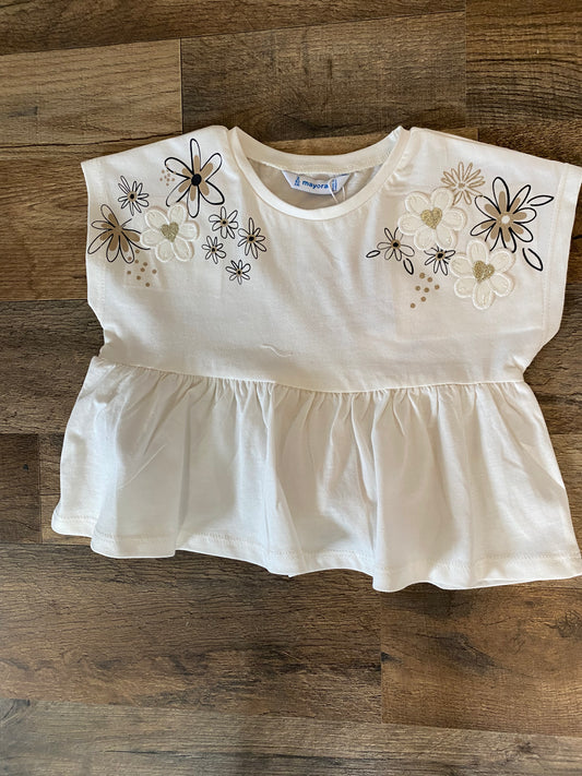 May -  Girls Flower Appliqué Babydoll Top (Just Kidding Around)