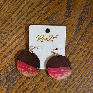 R27 - Wood and pink disc earrings (Gina B’s) - All About Me Boutique