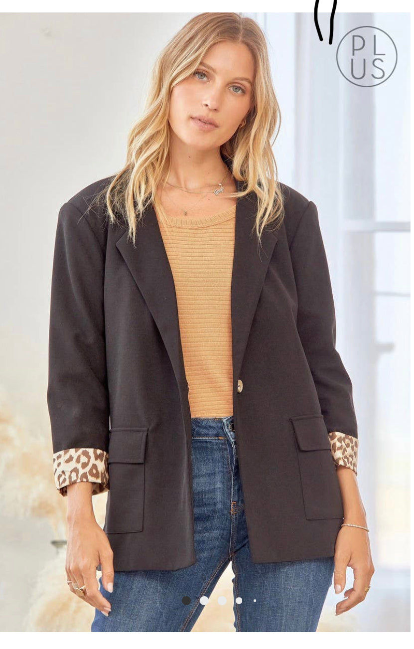 Ladies Black Leopard Sleeve Blazer (Head to Toe Fashion)