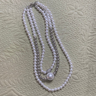 MK - Pearl and Silver Multi Strand Necklace (Gina B’s) - All About Me Boutique