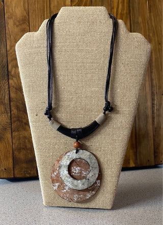MK - Distressed Wood and Leather Necklace (Gina B's) - All About Me Boutique