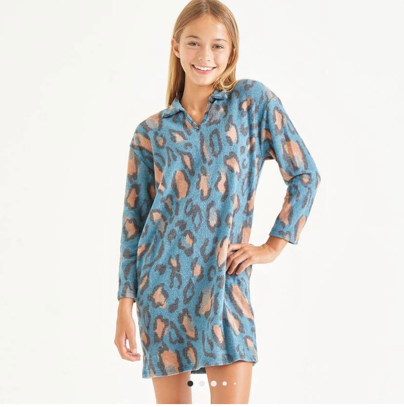 GG-Girls Leopard Print Brush Knit Dress (Just Kidding Around)