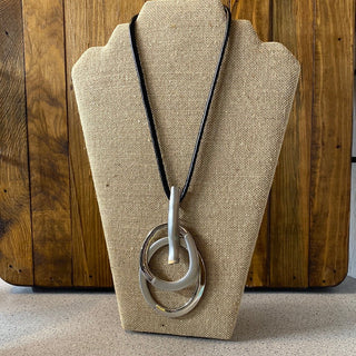 MK - Bold Silver and Leather Necklace (Gina B's) - All About Me Boutique