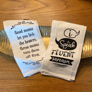 CW Scrunchy Face Tea Towels = Funny Flour Sack Cotton - All About Me Boutique